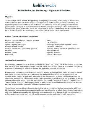 Fillable Online Health Professions - Medical Job Shadowing Fax Email ...