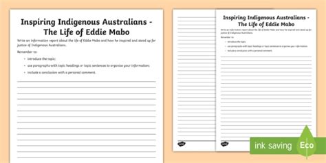 Eddie Mabo Information Report Writing Worksheet