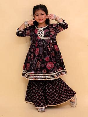 Kaali Katha Block Print Girls Anarkali Sharara Set - KES - SC - KLKGR ...