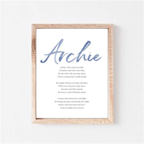 Archie Baby Name Meaning Poem Baby Names Nursery Sign Boy Names ...