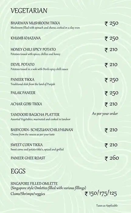 Menu at Sea Route, Bengaluru, MK Towers