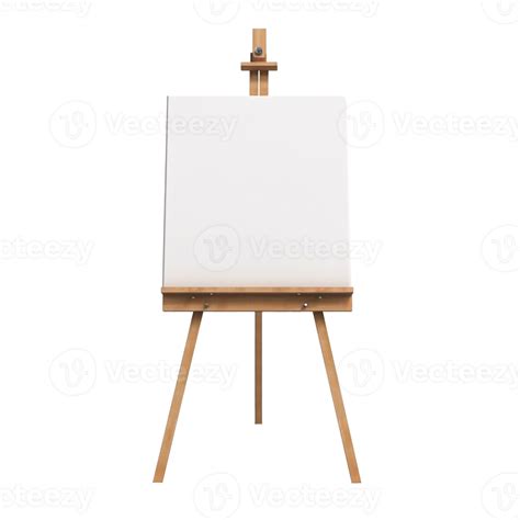 Wooden easel with blank white canvas isolated on transparent background ...
