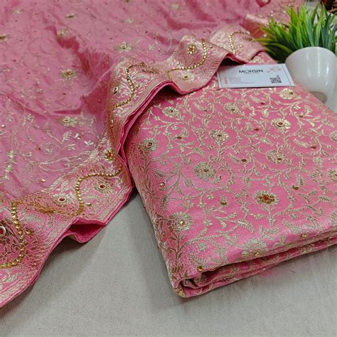 Baby Pink Stone Work Kimkhab Silk Banarasi Gharara – Mohsin Textiles