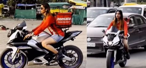 Yamaha R 15 वरुन फूड डिलिव्हरीसाठी निघाली छोरी; तोरा बघून ट्रॅफिक झालं ...