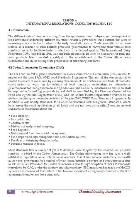 Lesson 4 - LESSON 4 INTERNATIONAL REGULATIONS: CODEX, IDF, ISO, FDA ...