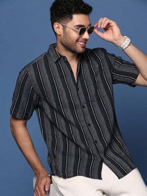 Buy SHOWOFF Mens Striped Black Slim Fit Shirt (S) Online