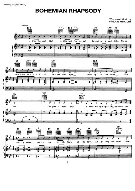 Queen-Bohemian Rhapsody Sheet Music pdf, -波西米亞狂想曲 楽譜 - Free Score ...