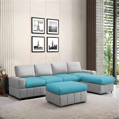 Rone 6 Seater L-Shaped & U-Shaped Sofas Set for Living Room – (Turquis