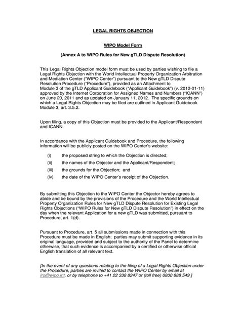 Fillable Online oapi wipo LEGAL RIGHTS OBJECTION WIPO Model Form (Annex ...