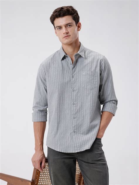 Crinkle Pin Stripe Shirt Green - Buy Online India – Crocodile