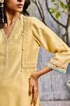 Buy Yellow Kurta Chanderi Hand Embroidered And Embellished Thread V ...