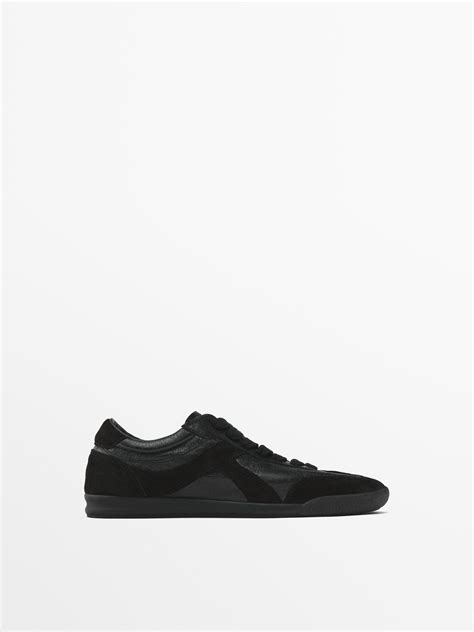 Contrast leather trainers · Black · Shoes | Massimo Dutti