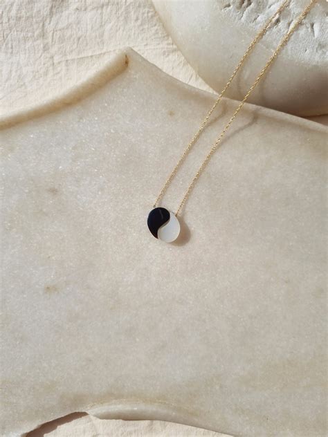 White Moonstone Black onyx Yin Yang pendant necklace silver chain for ...