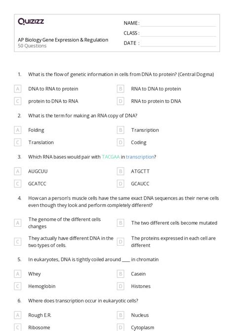 50+ gene regulation worksheets for 11th Class on Quizizz | Free & Printable