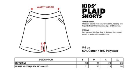Youth Medium Size Chart Shorts at Brianna Hort blog
