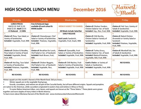 December 2016 High School Lunch Menu | School lunch menu, Lunch menu ...