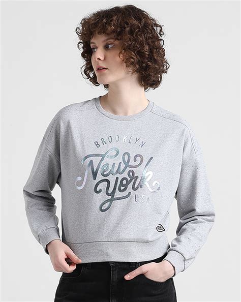 Grey Rhienstone Printed Sweatshirt