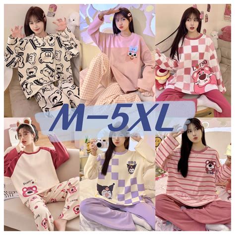 M-5XL Plus Size Pyjamas Women Long Sleeve Sleepwear Woman Cartoon ...