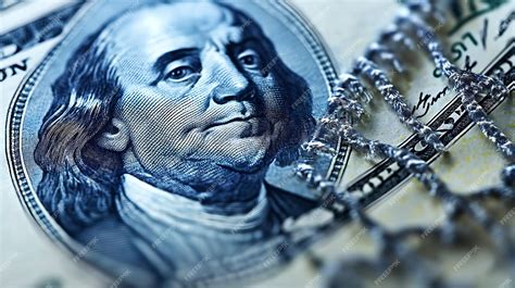 Close Up of Benjamin Franklin on a Dollar Bill with a Chain in the ...