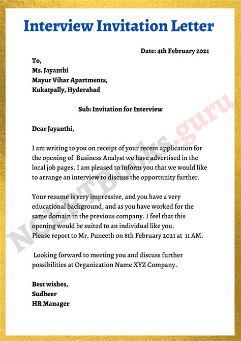 Image result for Interview Invitation Letter Sample