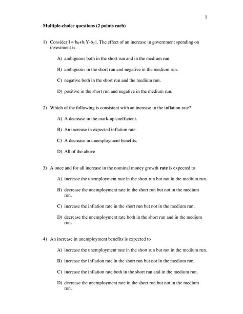 Macroeconomics quiz 2 mcq - Multiple-choice questions (2 points each ...