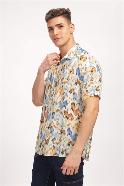 Gritstones White Abstract Printed Shirt