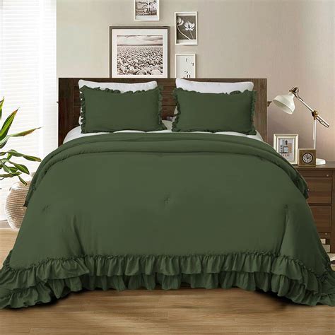 Amazon.com: Masaca Olive Green Comforter Set Queen,Farmhouse Bedding ...