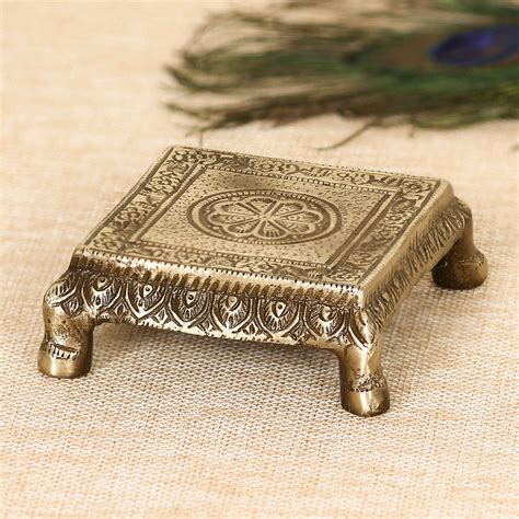 Brass Traditional Pooja Chowki ( 3.5 Inch x 3.5 Inch) - eCraftIndia Online