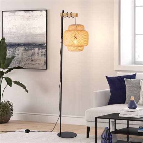 LUSTORM 1 Rattan Floor Lamps-Bamboo 62inch Tall Standing Lighting ...