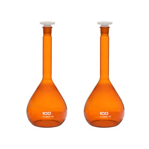 2pcs Amber 100ml Class A Volumetric Flask with Polypropylene Stopper ...