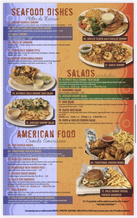 Menu at Valle Grande Mexican Grill restaurant, Valley Grande, AL-22