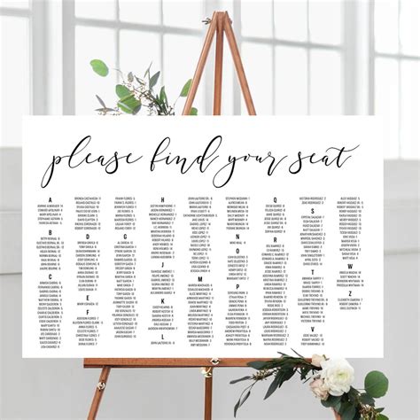 Alphabetical Wedding Seating Chart Template Free