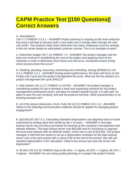 CAPM Practice Test ||150 Questions|| Correct Answers | Exams Project ...