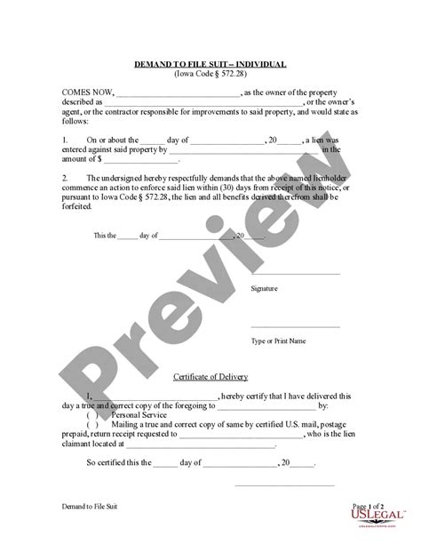 Iowa Demand to File Suit - Individual | US Legal Forms
