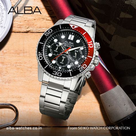 AT3J37X1 Midnight Black Dial with Black+Red Bezel Chronograph – ALBA ...