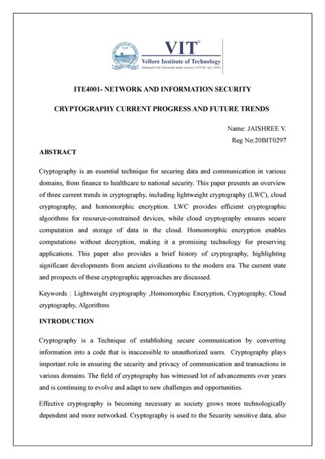 Cryptography current trends and progress - ITE4001- NETWORK AND ...