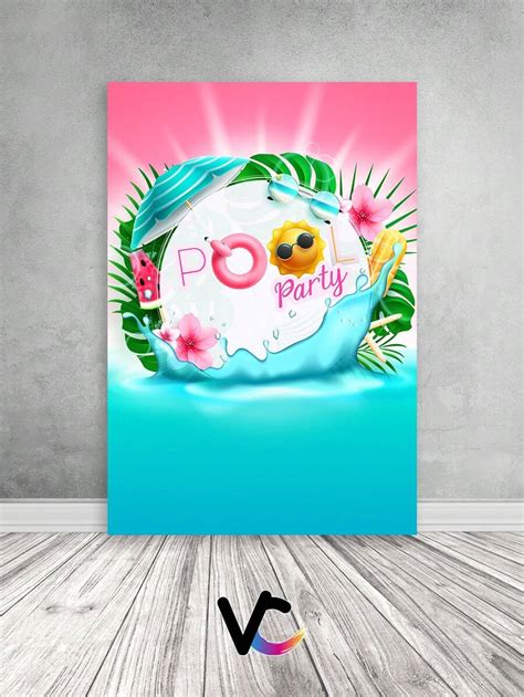 VIA CORES Painel De Festa Vertical 1,50 X 2,20 - Pool Party Rosa Verão ...