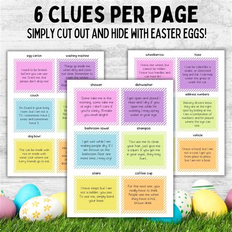Easter egg hunt clue cards indoor and outdoor printable easter egg hunt clues easter printable ...