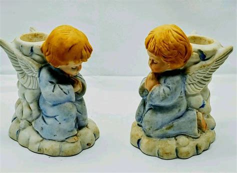 Vintage Set of 2 Praying Angel Taper Candle Holders Bisque - Etsy India