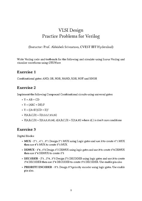 VLSI Design Practice Problems for Verilog - Prof. Abhishek Srivastava ...