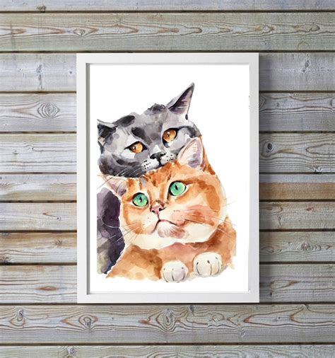 Buy Cat Original Watercolor Painting Cute Cats for Warming and Kozy ...