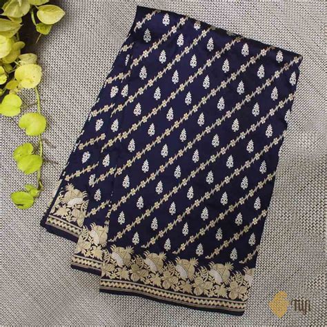 Navy Blue Pure Katan Silk Banarasi Handloom Saree - Tilfi