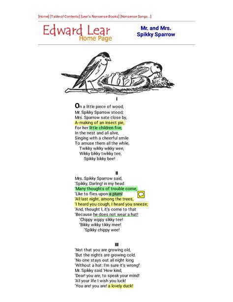 Mr. and Mrs. Spikky Sparrow - [Home] [Table of Contents] [Lear's ...