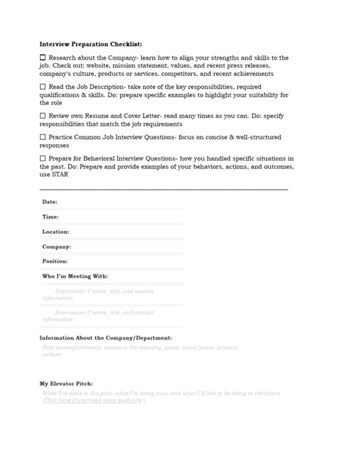 Job Interview Checklist Template 的图像结果