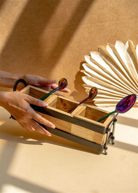 Get Wooden Cutlery Stand - Trio at ₹ 1550 | LBB Shop