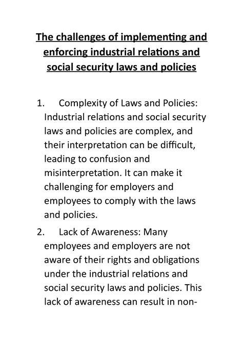The challenges of implementing and enforcing industrial relations and ...