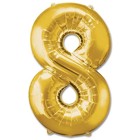 Balloonistics Number Eight Foil Balloon 16" Inch Balloon (Gold, Pack of ...