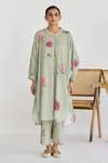 Buy Green Cotton Print Dahlia Bloom Round Collar Tunic With Pant For ...