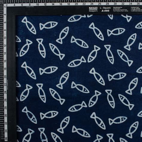 Indigo Blue Fish Block Print Fabric for Kurti Online – DMAASA