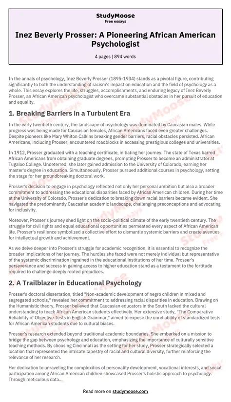 Inez Beverly Prosser: A Pioneering African American Psychologist Free ...